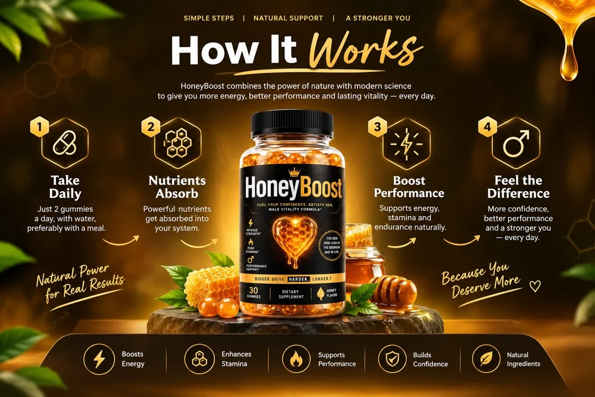 How HoneyBoost works: take daily, nutrients absorb, boost performance, feel the difference